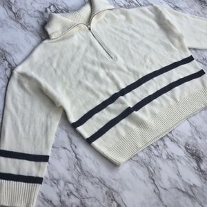 Cropped White and Black Striped Sweater